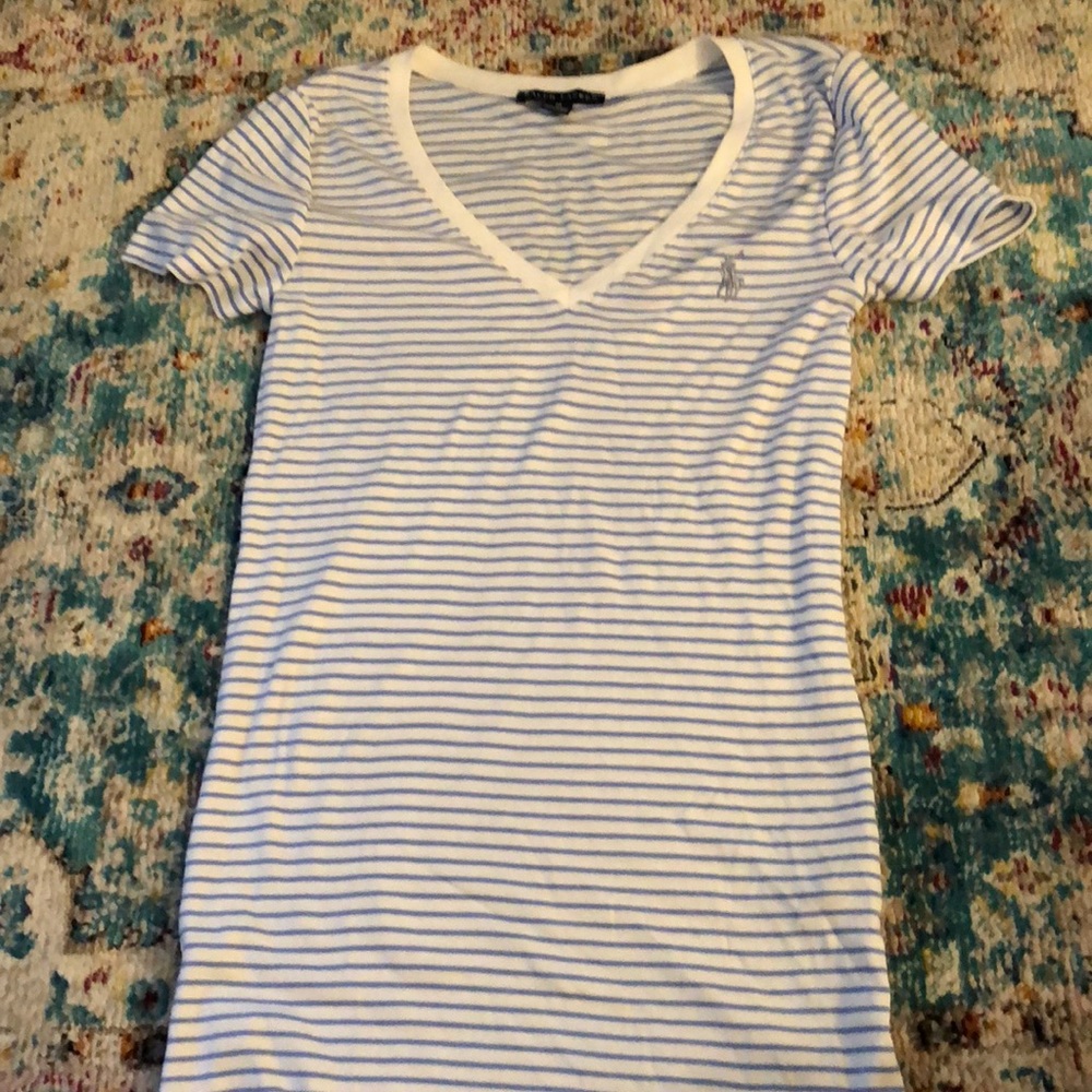 Ralph Lauren blue & white striped v neck T-shirt